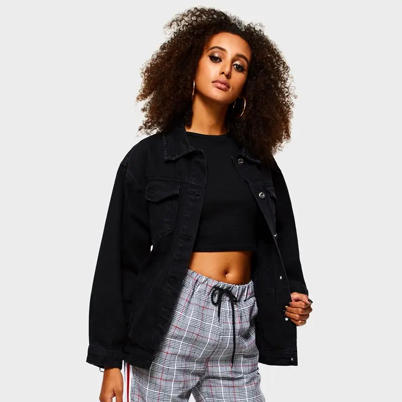 Femmes Streetwear Vestes Denim Survêtement Noir Hippie Harajuku dqwY8XXx5