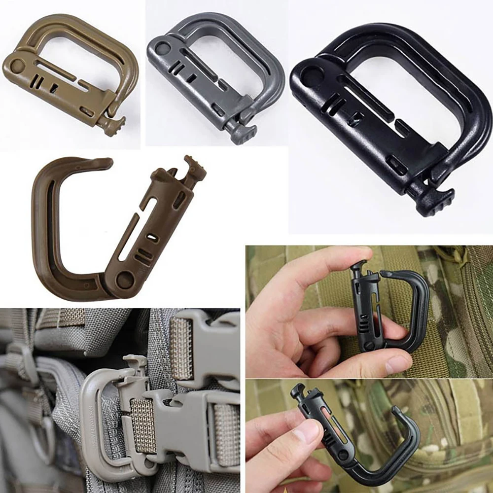 

10PCS 1PC Tactical Multipurpose Small D-Ring Locking Hanging Hook Tactical Link Snap Keychain Button Release Webbing