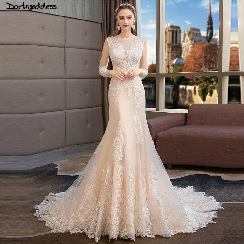 Vintage Lace Mermaid Wedding Dresses Long Sleeves Vestido