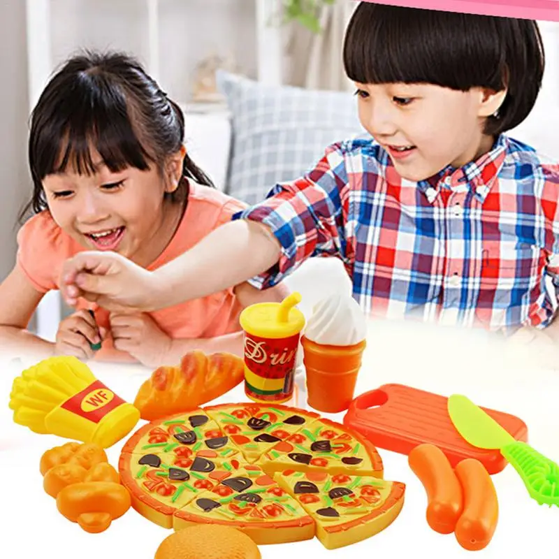 

15PCS Children Burger Simulation Plastic Kitchen Toy Pretend Miniature Plates Fruits And Vegetables Pizza Toys Play Food Set