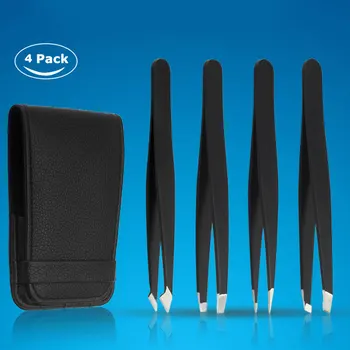 

4PCS/Set Rust-free Clip Tip With Case Tweezer Eyebrow Pliers Makeup Tool Hair Removal Polished Stainless Steel Eyebrow Tweezers