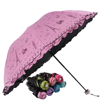 

Korean Apollo Skirt Princess Sunshade Black Rubber Paris Iron Tower Ultraviolet Rays Too Parasol Three Folding Umbrella