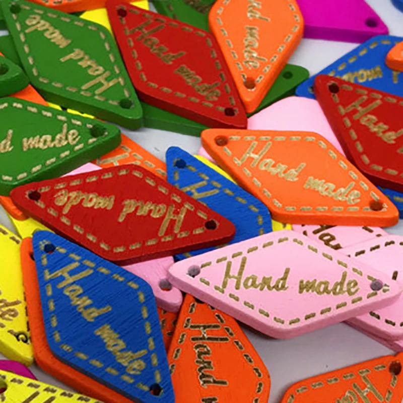 

Lychee Life 50pcs Colorful Handmade Wooden Labels Letter Print Label DIY Sewing Cloth Fabric Washable Supplies Accessories