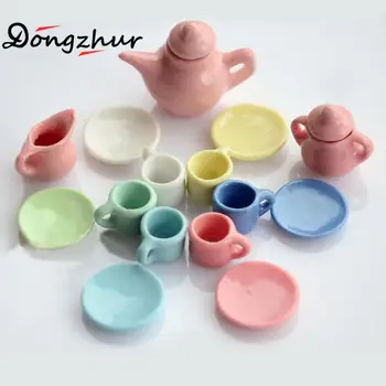

1:12 DOLLHOUSE Mini Furniture Accessories Colorful Ceramic Cup & Teapot 15pcs/set DIY Doll House Miniature Dollhouse Furniture