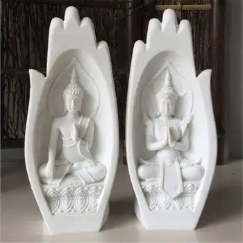 

2Pcs/Set Sandstone Buddha Figure White Sandstone Buddha Statue Garden Statues Sculptures Buddhism Statues For Decoration
