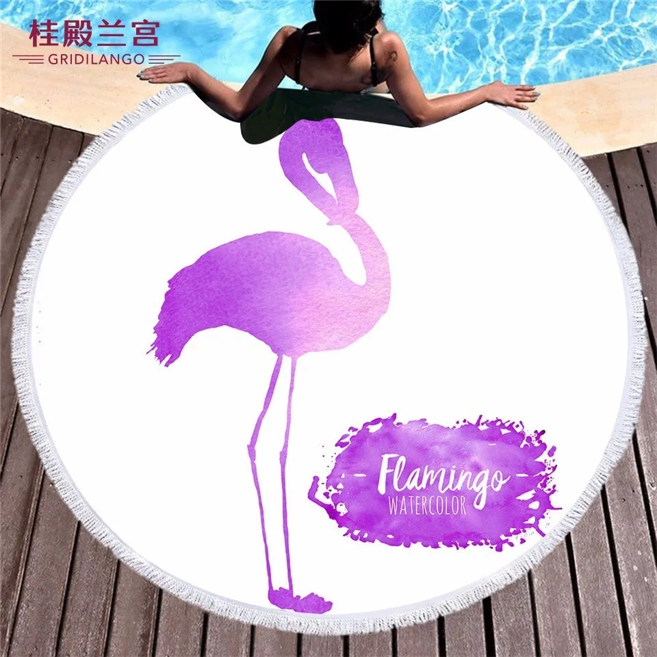 

GRIDILANGO Red Flamingo Round Beach Towel For Adult Quickly Absorbtable Swimming Travel Outdoor Home Blanket Yoga Mat Bath Towel