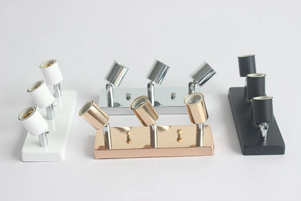 

CLAITE AC85-265V 3 Heads E27 Base Socket Rectangular Rotating Ceiling Light Holder Fixture Lamp Accessories