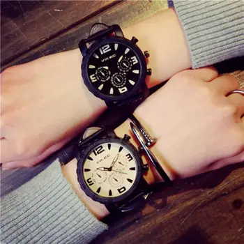 

Large Dial Men Women Faux Leather Band Analog Quartz Wrist Watch Couple Gift Couple Watches
