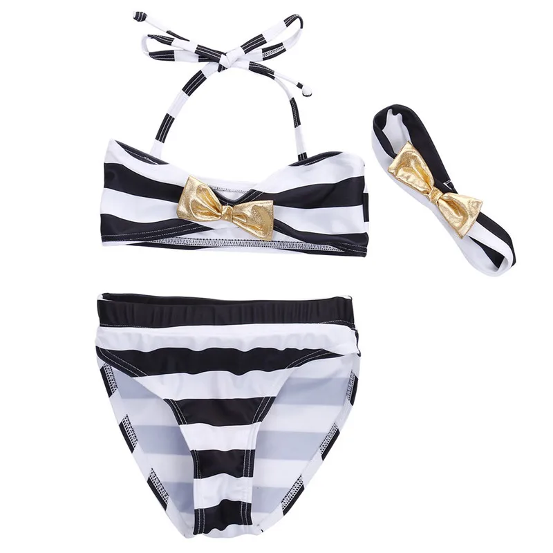 Baby Girls Striped Bow Bikini Suit Swimwear Bathing Swimming Clothes Beach Girls Swimsuit Kid Children Swimming Costumes Bikini