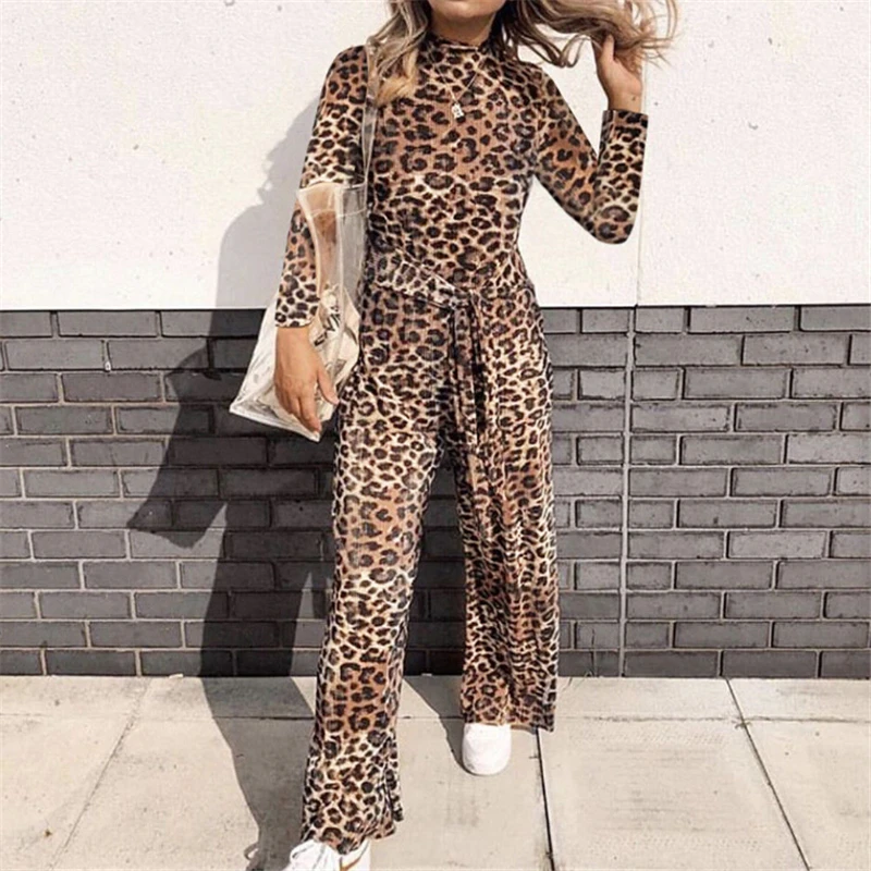 

Leopard Print Jumpsuit New Women Lace Up Long Sleeve Jumpsuits Party Ladies Rompers Sexy Rompers Womens Jumpsuit Female Romper