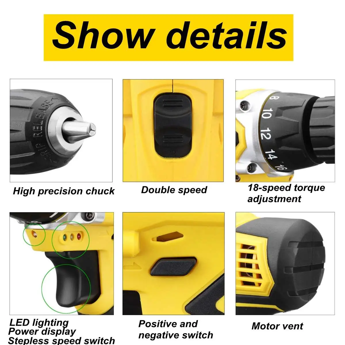  28V Electric Cordless Drill Driver Screwdriver Li-Ion Battery LED Light Battery 1/2-Inch 2-Speed - 32971842580