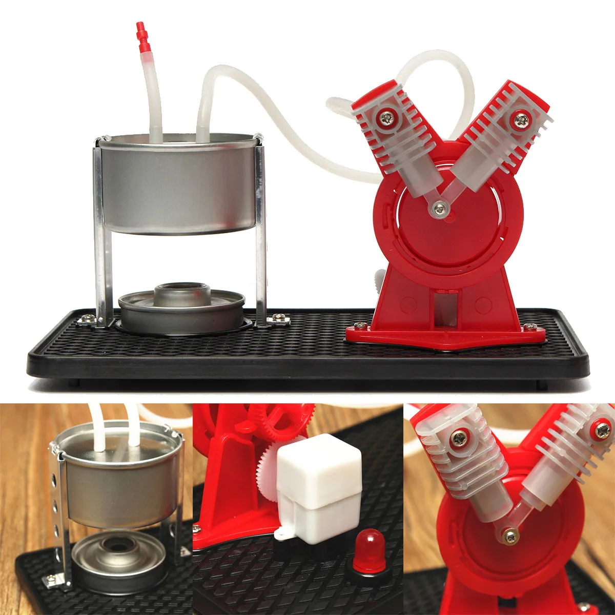 

V Type Twin Live Cylinder Steam Engine Model Kit+LED Generator School Educational Learning Equipment DIY Steam Engine Model New