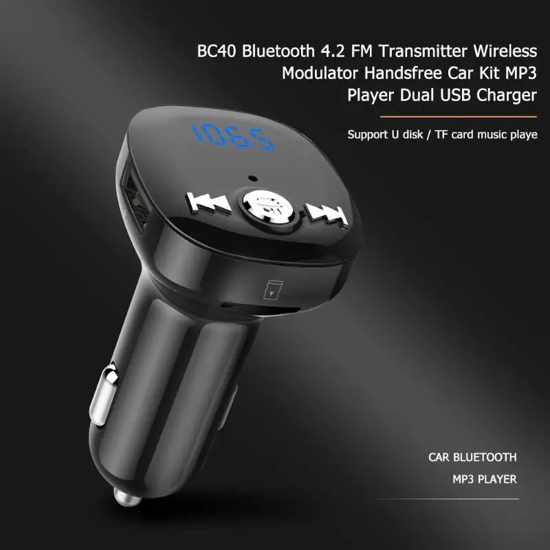 BC40 Bluetooth 4,2 FM передатчик Беспроводной FM модулятор Громкая связь автомобильный комплект mp3-плеер с двумя портами USB Зарядное устройство мотоцикл аудио