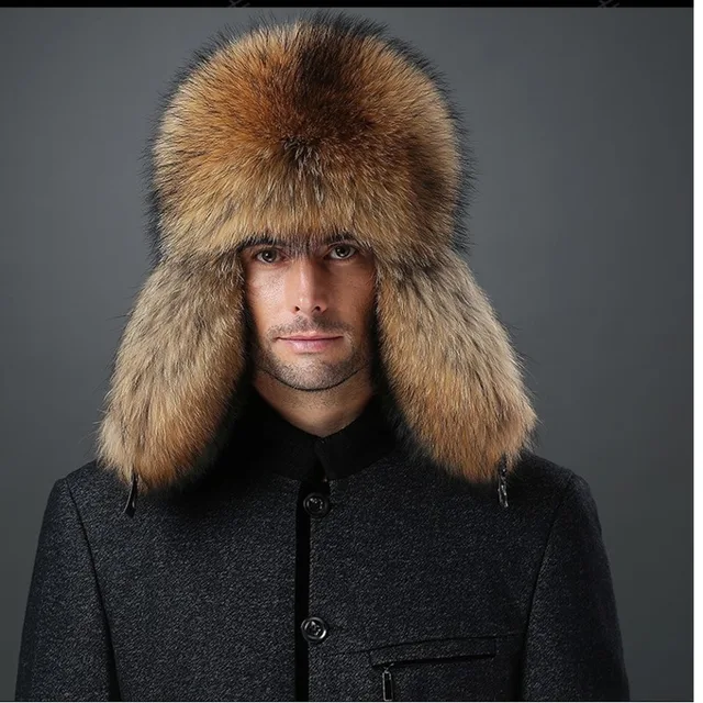 Russian Ushanka Winter Hats Lei Feng real fur hat for men soft genuine