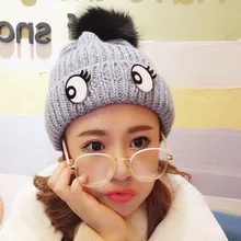 Женские зимние шапки с милым глазом, женская шапка, мужские хлопковые шапки с ушками, толстые теплые шапочки для взрослых, шапка для взрослых