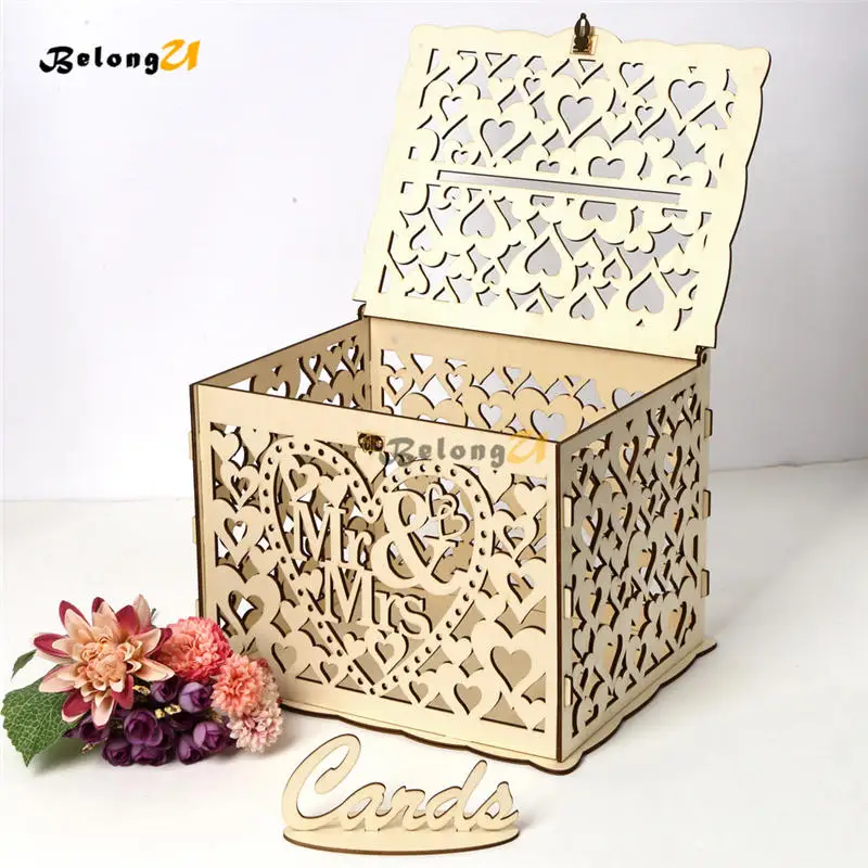 rustic diy wedding card box with lock for gift money box
