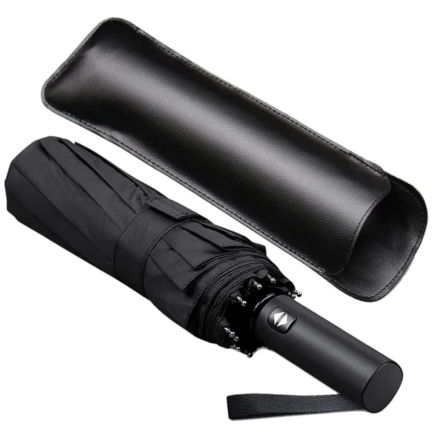 US $11.42 12 Ribs Windproof Travel Umbrella With Teflon Canopy Lengthened Handle With Auto Open Close Button 