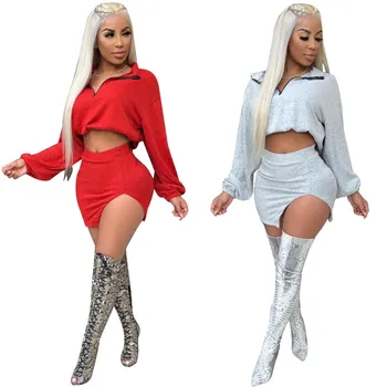 

Spring V-Neck Long Sleeve 2 Piece Set Zip Hoodies Crop Top