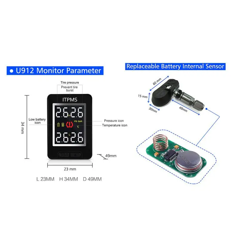 New Car TPMS Wireless Auto Tire Pressure Monitoring System With 4 Internal Anti-theft Sensors For Toyota U912-TJ Car Accessories