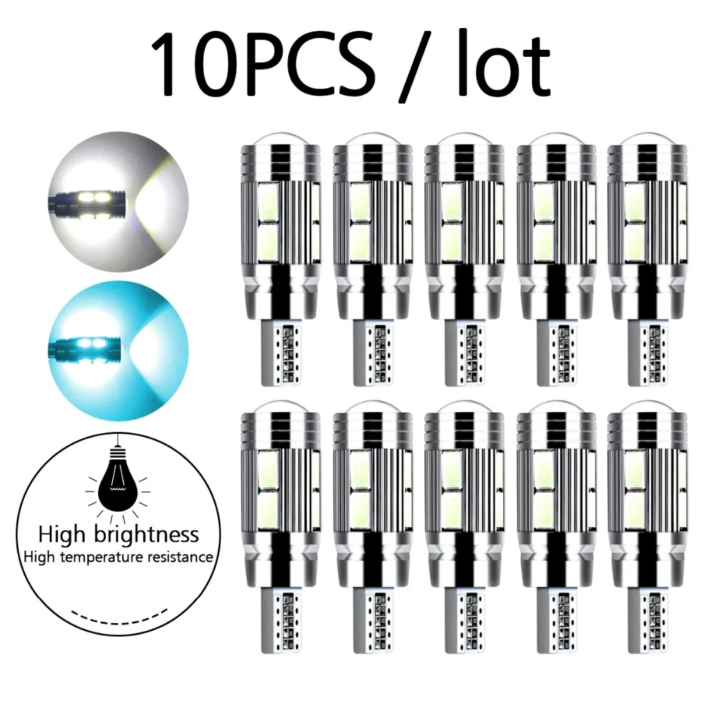 

10pcs T10 194 W5W 10SMD 5630 No Error led Bulb Auto Clearance Parking Fog Side Lamp Turn Signal Brake License plate white/blue
