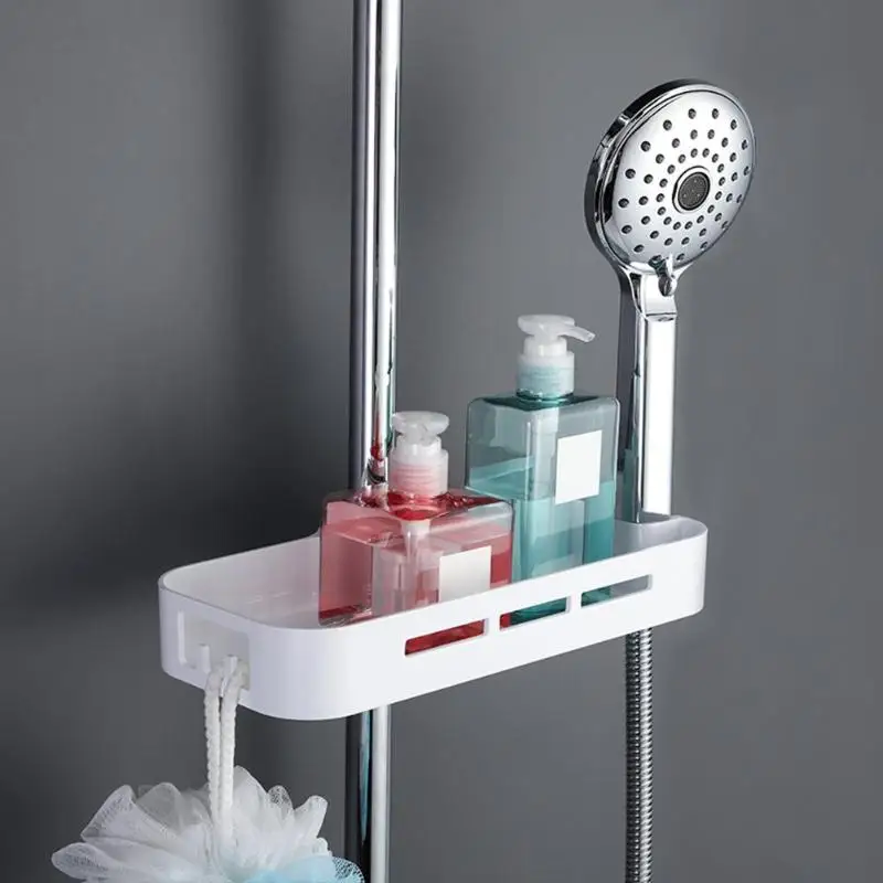 

ABS Soap Dish Holder Adjustable Shower Rod Slide Bathroom Gadget Soap Pallet Shower Rod Slide Bar Shower Rail Soap Dish Box