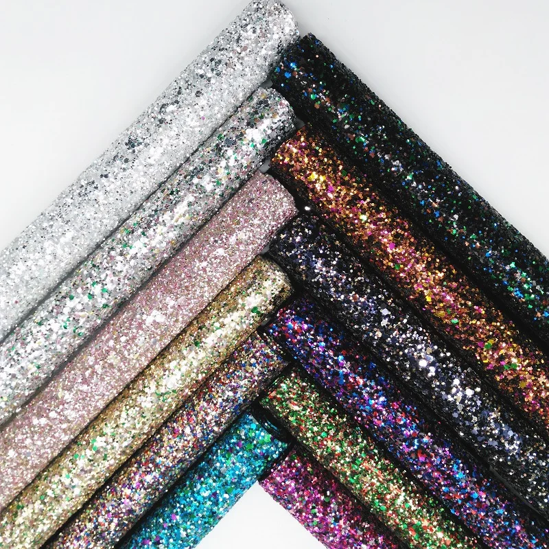 

Glitterwishcome 30X134CM Mini Roll Chunky Glitter Leather Sheets Faux Synthetic Leather fabric For Bows, GM005