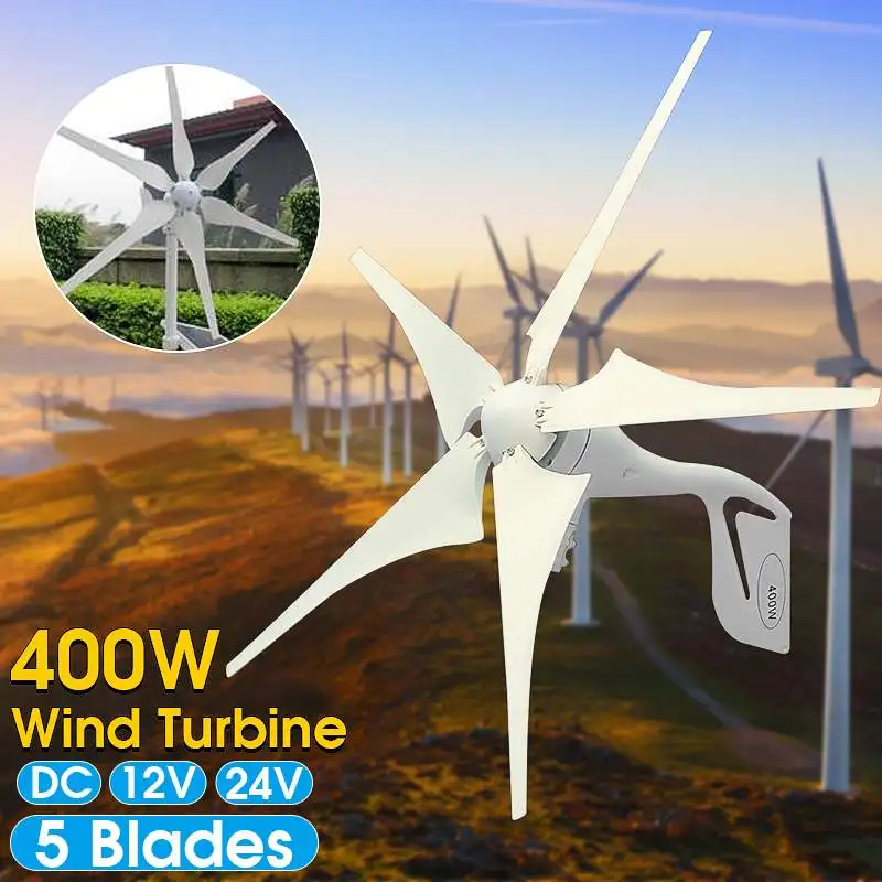 

400W Wind Turbine Wind Power Generator 5 Blades + DC 12V/24V Waterproof Charge Controller 300/600W Wind Energy Turbine Generator