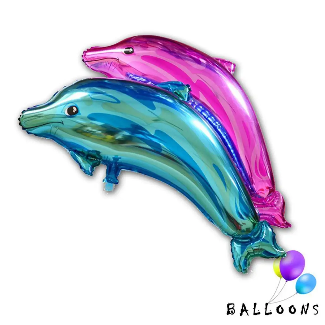 

New Cute Cartoon Dolphin Shape Aluminum Foil Toy Balloon Blue, Rose Red
