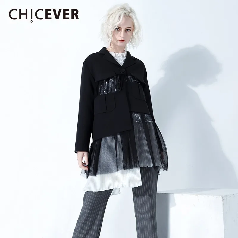 CHICEVER Лоскутная сетка Перспектива Блейзер Женский V образным вырезом с длинным