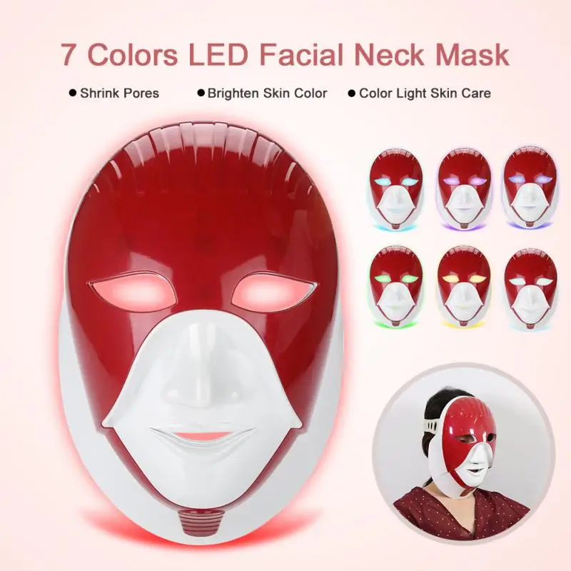 7 Colors LED Facial Neck Mask Anti-Wrinkle Beauty Device LED Photon Mask Wrinkle Acne Removal Skin Rejuvenation Beauty Mask