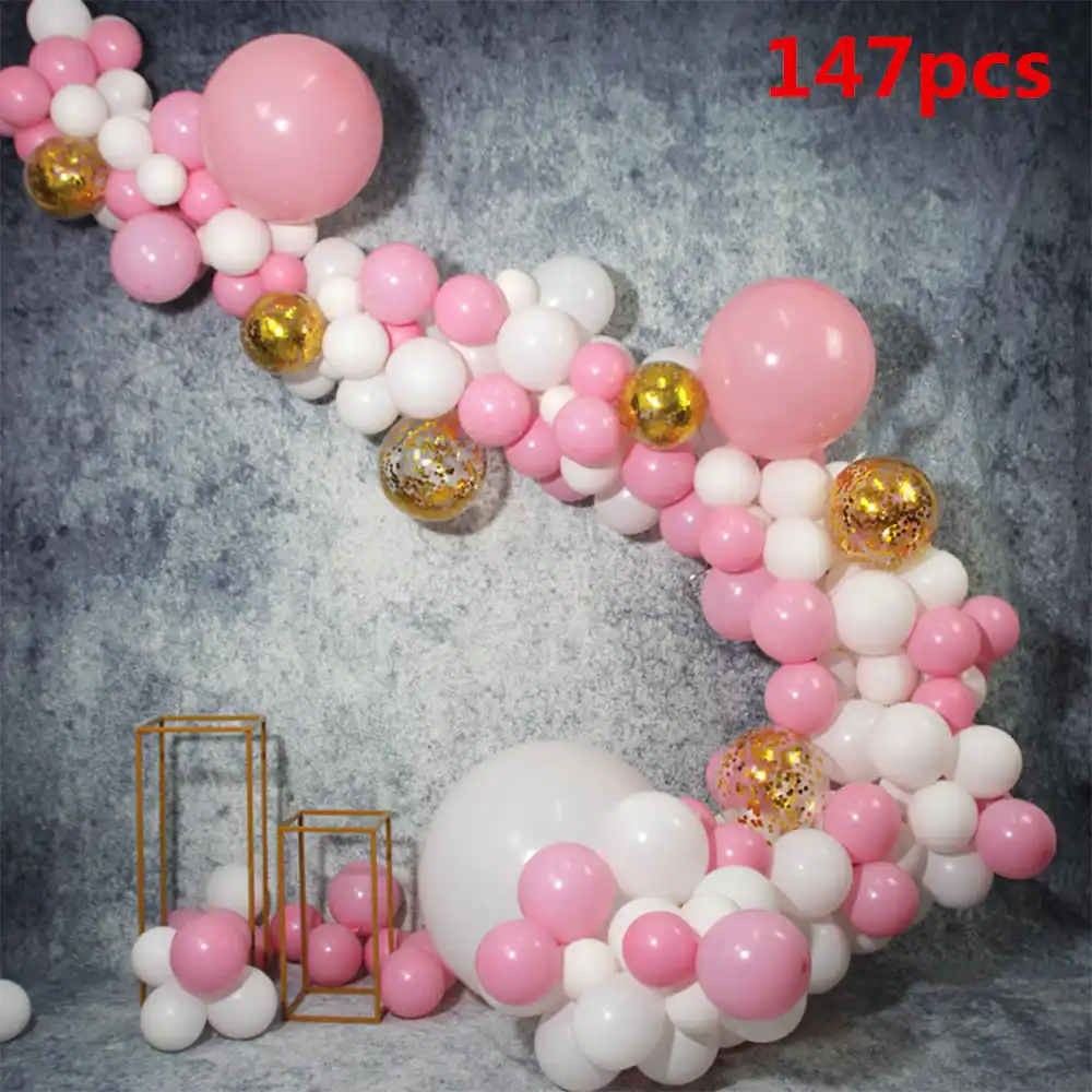 Rosa oro blanco globo arco cadena guirnalda decorativa para fiesta de