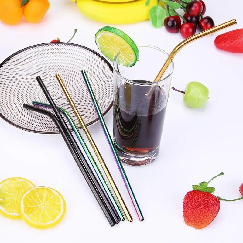 3/4pcs Reusable Drinking Straw High Quality 304 Stainless Steel Metal with Cleaner Brush For Mugs | Дом и сад