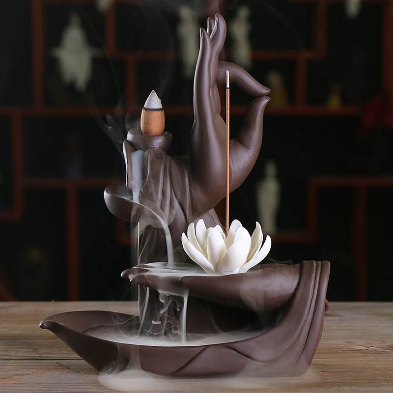 

Ceramic Backflow Incense Censer Buddha Lotus Incense Cones Stick Holder Home Decor Hot Sale