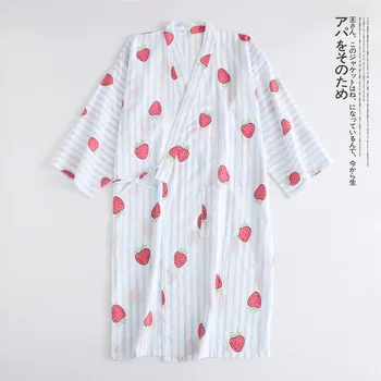 

Cotton Gauze Nightgown Spring Thin Section Japanese Kimono Traditional Bathrobe Ladies Loose Cardigan Robes Sweet Yukata Roupa