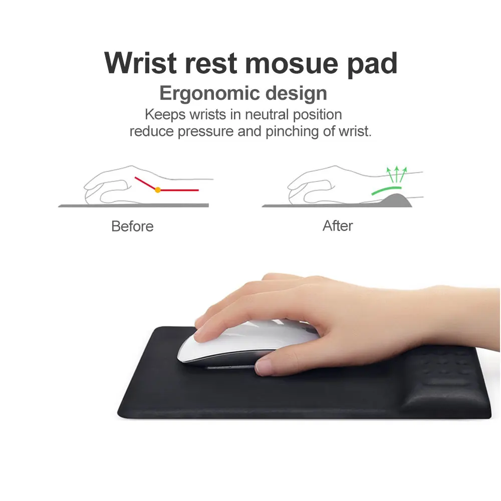 Mouse Pad Ergonomic Padded Mouse Pad with Wrist Rest Memory Foam Soft Comfortable Wrist Rest Support Cushion Gaming Mousepad Wrist Pad