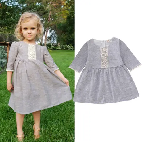 

2018 Casual Autumn Kids Baby Girl Dress Cotton Clothes Girl Lace Floral Long Sleeve Party Pageant Dress High Waist Dress 1-6Y