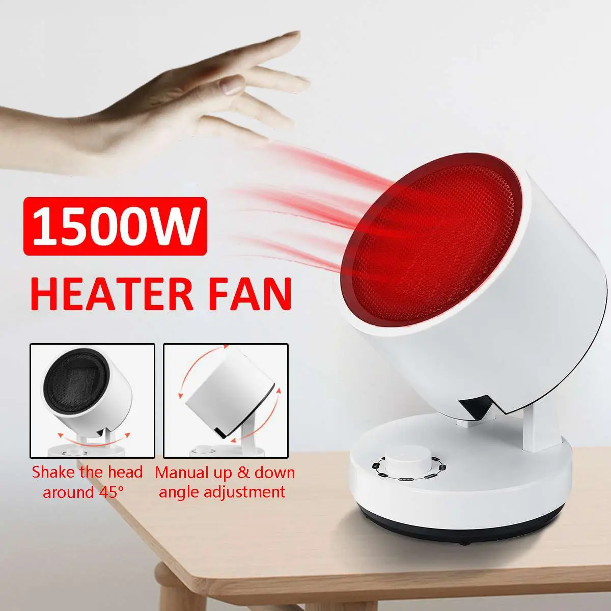 

Winter 1500W 220V Thermostatic Heater Electric Warm Air Warmer Fan Christmas Gifts White PTC Ceramic Heating 2 Heat Settings