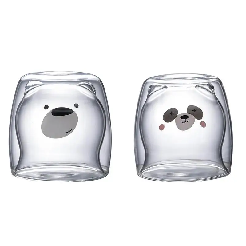 

3D 2-tier Lovely Panda Bear Innovative Beer Glasses Heat-resistant Double Wall Coffee Cup Morning Milk Glass Juice Glass