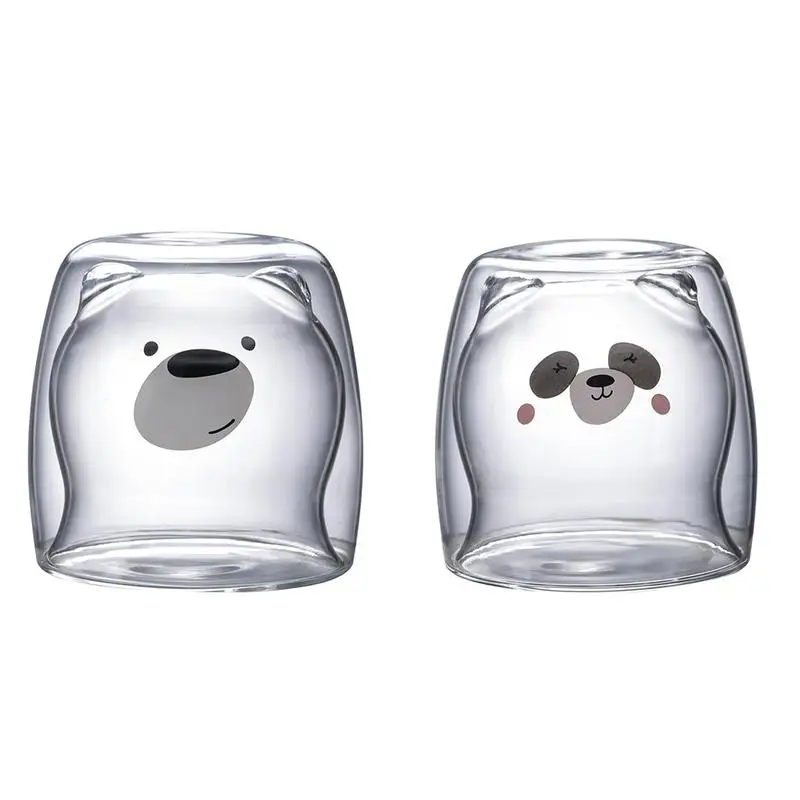 3D 2-tier Lovely Panda Bear Innovative Beer Glasses Heat-resistant Double Wall Coffee Cup Morning Milk Glass Juice | Дом и сад