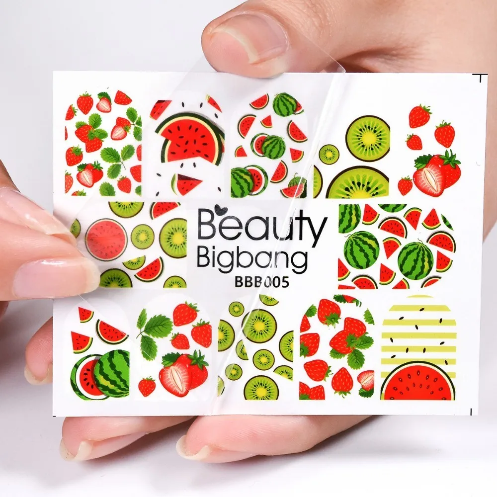 

BeautyBigBang Nail Watermark Sticker 1 Pcs Watermelon Fruit Shape Design DIY Nail Stickers Charm Nail Art Decoration BBB005