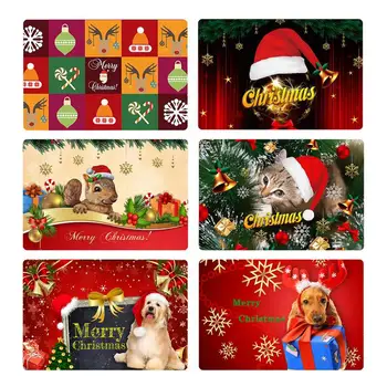 

59*40cm Christmas Style Non-Slip Mat Bathroom Kitchen Flannel Absorbent Mat Merry Christmas Dog Cat Deer Pattern Decor Carpet J2