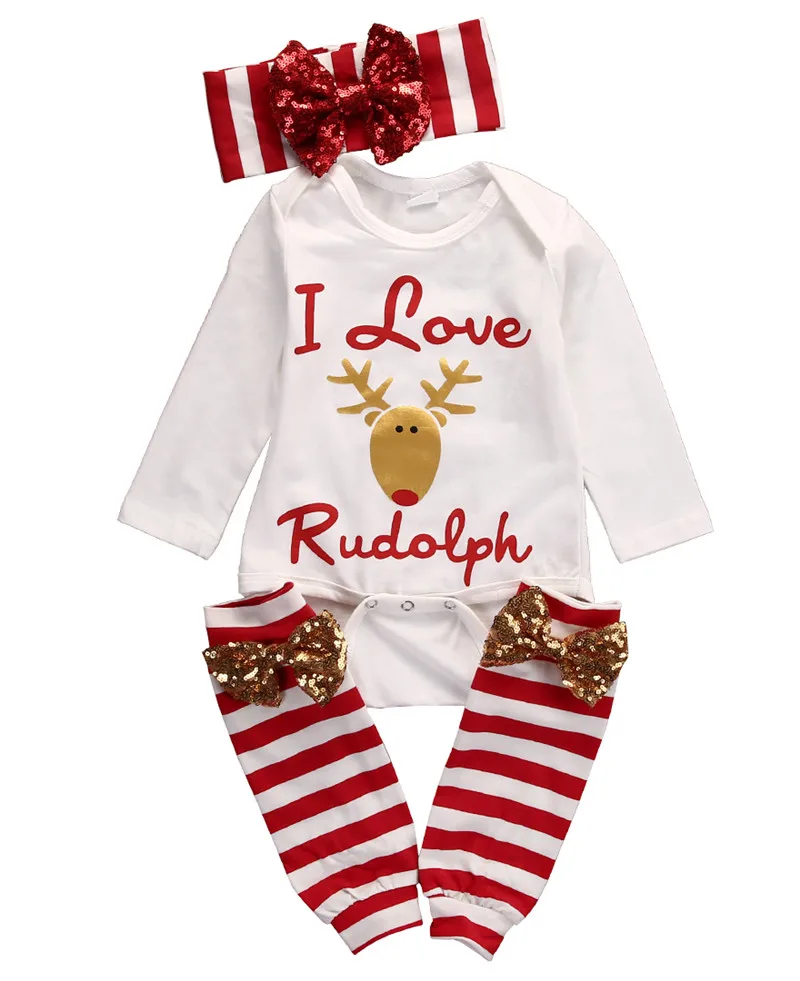 

Emmababy Newborn Baby Girls Christmas Party Clothes Long Sleeve Letter Romper+Leg Warmer 3pcs Outfits Set Kids Xmas Clothing