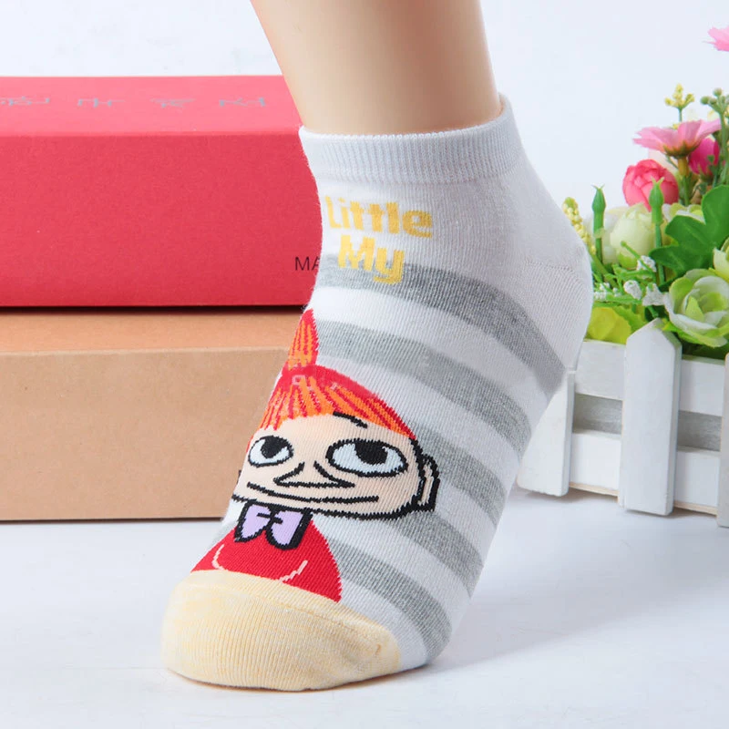 Стикеры кроссовки женские носки в полоску Moomin новый милый мультфильм счастливый