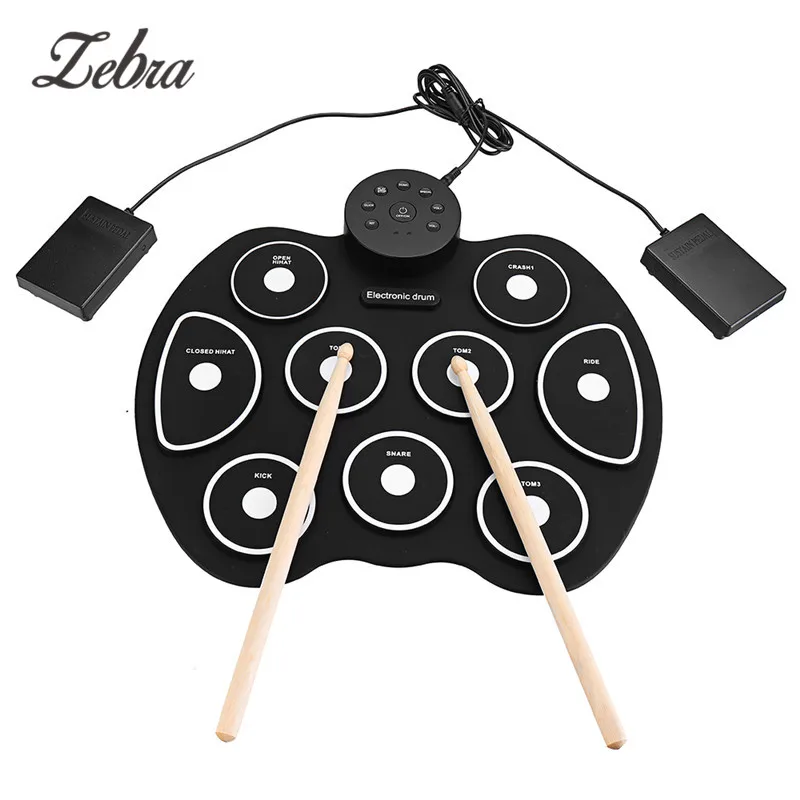 

G4002 Roll Up Drum Kit 9 Pads Hand Roll Digital Drum Electronic Drum with Drumsticks Foot Pedals USB Cable for Beginners