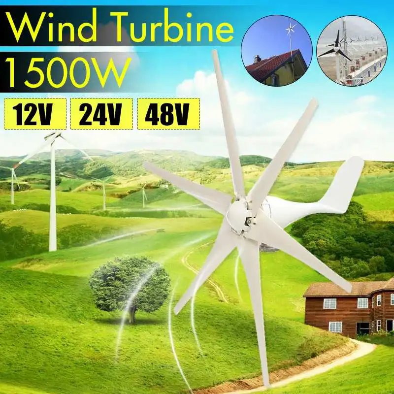 

1500W DC 12V/24V/48 Volt 6 Blades Miniature Wind Turbines Residential Home Wind Turbines Generator for Home Or Camping