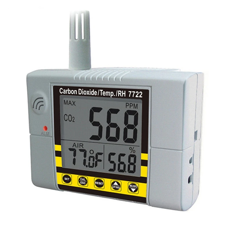 Us Plug Az7722 Co2 детектор газа с тестом температуры и влажности с выходным сигналом тревоги встроенный релейный контроль вентиляции