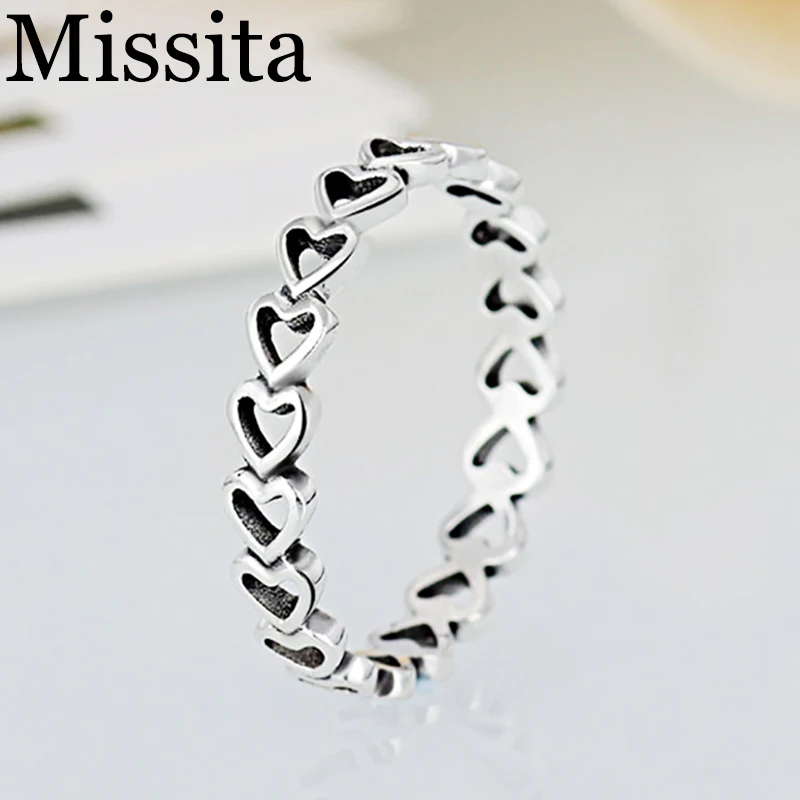 

Cuteeco Silver Color Forever Love Heart Shaped Finger Rings Fit Original Pan Rings For Women Wedding Engagement Jewelry