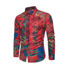 Модные мужские принт люкс с длинным рукавом крутая рубашка для мальчиков разноцветные Повседневное Slim Fit Стильный Мужская классическая рубашка