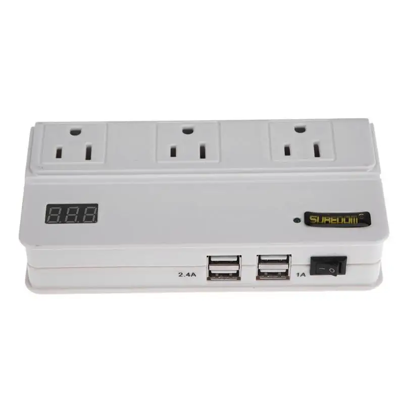 

SUREDOM 200W Car Inverter DC 12V to AC 110V Car Voltage Converter With 4 USB Charger Ports Socket Auto Power Inverter Adapter US