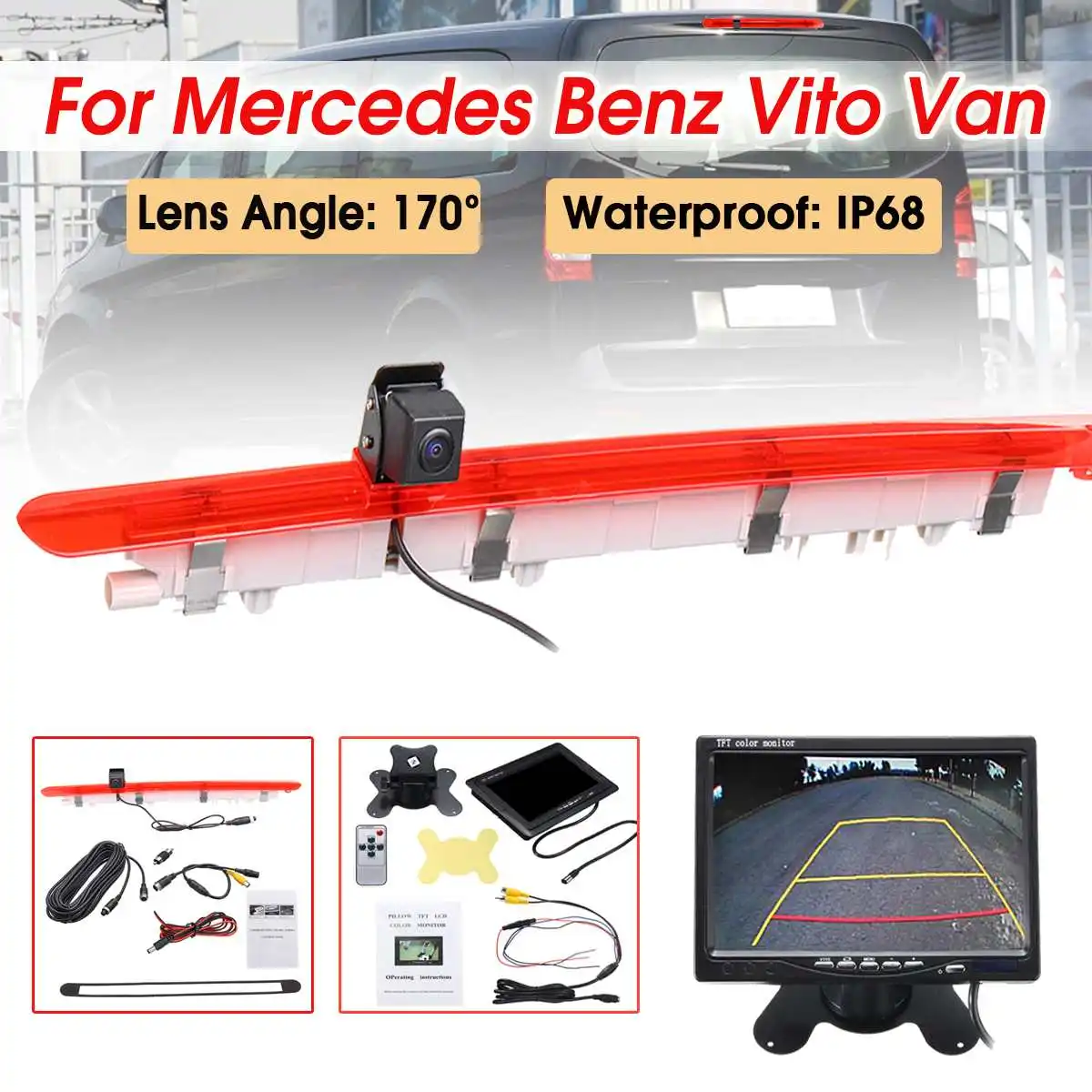 

Backup Brake Light Reversing Rear View Camera CMOS & 7 Inch Monitor for Mercedes-Benz Vito Van Waterproof 170 Brake Light Camera